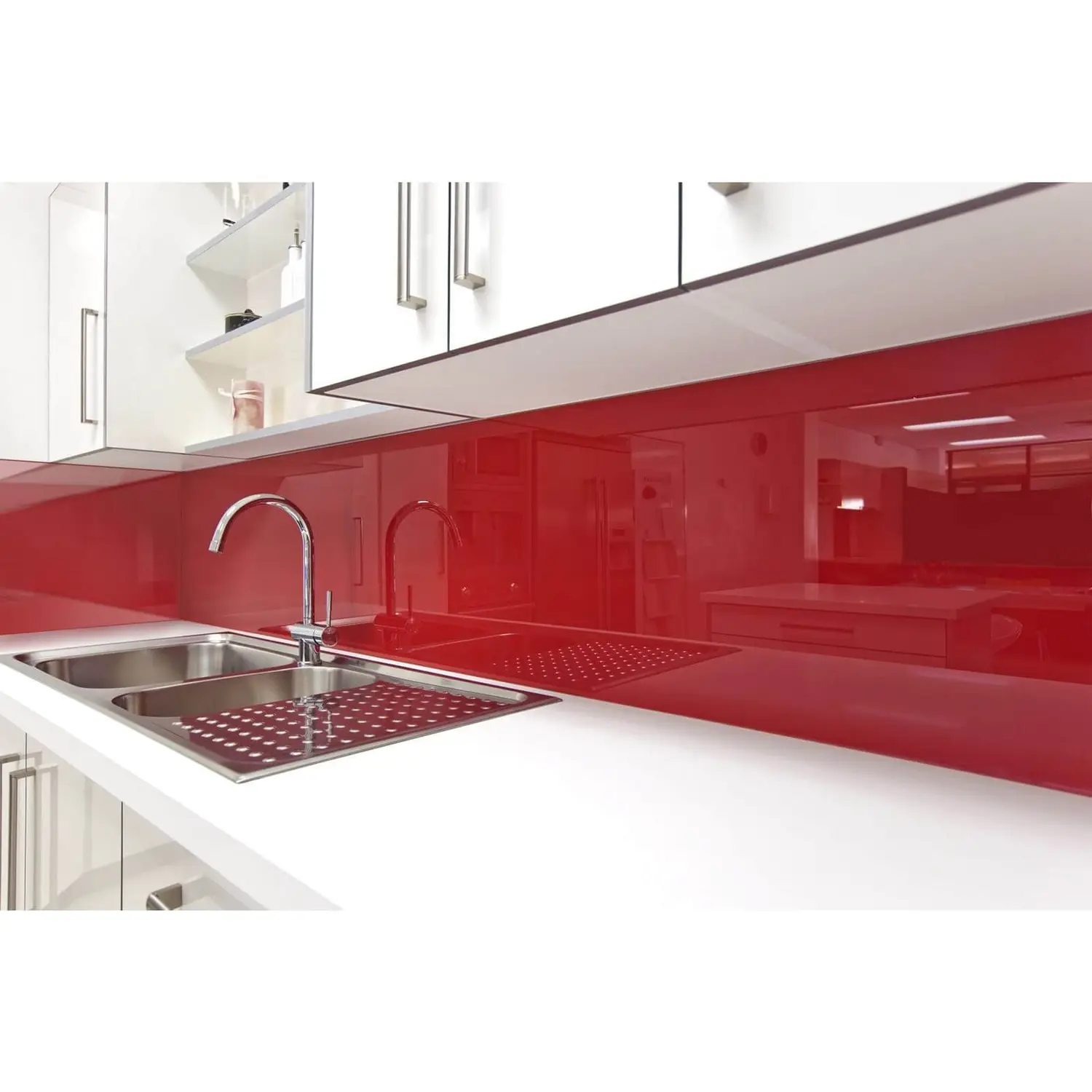 Zenolite Acrylic Kitchen Splashback Panel - 2070 X 500mm - Red 4 Zenolite Acrylic Kitchen Splashback Panel - 2070 X 500mm - Red - Image 2