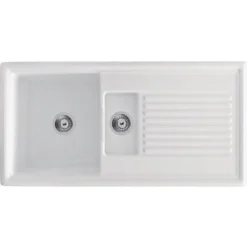 Carron Phoenix Sienna Ceramic Reversible White Kitchen Sink - 1.5 Bowl