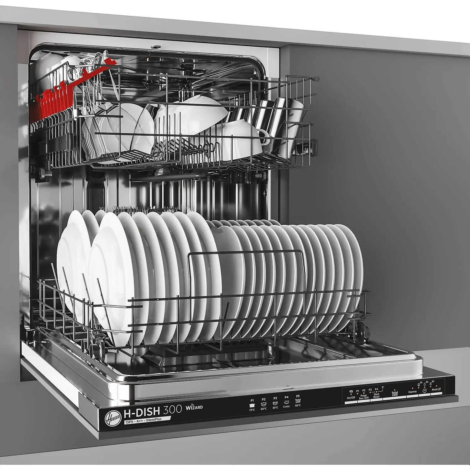 Hoover H-DISH 300 HDIN2L360PB Wifi Connected Fully Integrated Standard Dishwasher - Black Control Panel & Fixed Door Fixing Kit 4 Hoover H-DISH 300 HDIN2L360PB Wifi Connected Fully Integrated Standard Dishwasher - Black Control Panel & Fixed Door Fixing Kit - Image 2