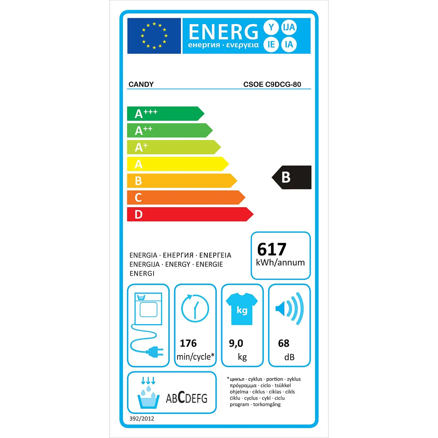 Candy CSOEC9DCG Wifi Connected 9Kg Condenser Tumble Dryer - White 10 Candy CSOEC9DCG Wifi Connected 9Kg Condenser Tumble Dryer - White - Image 8