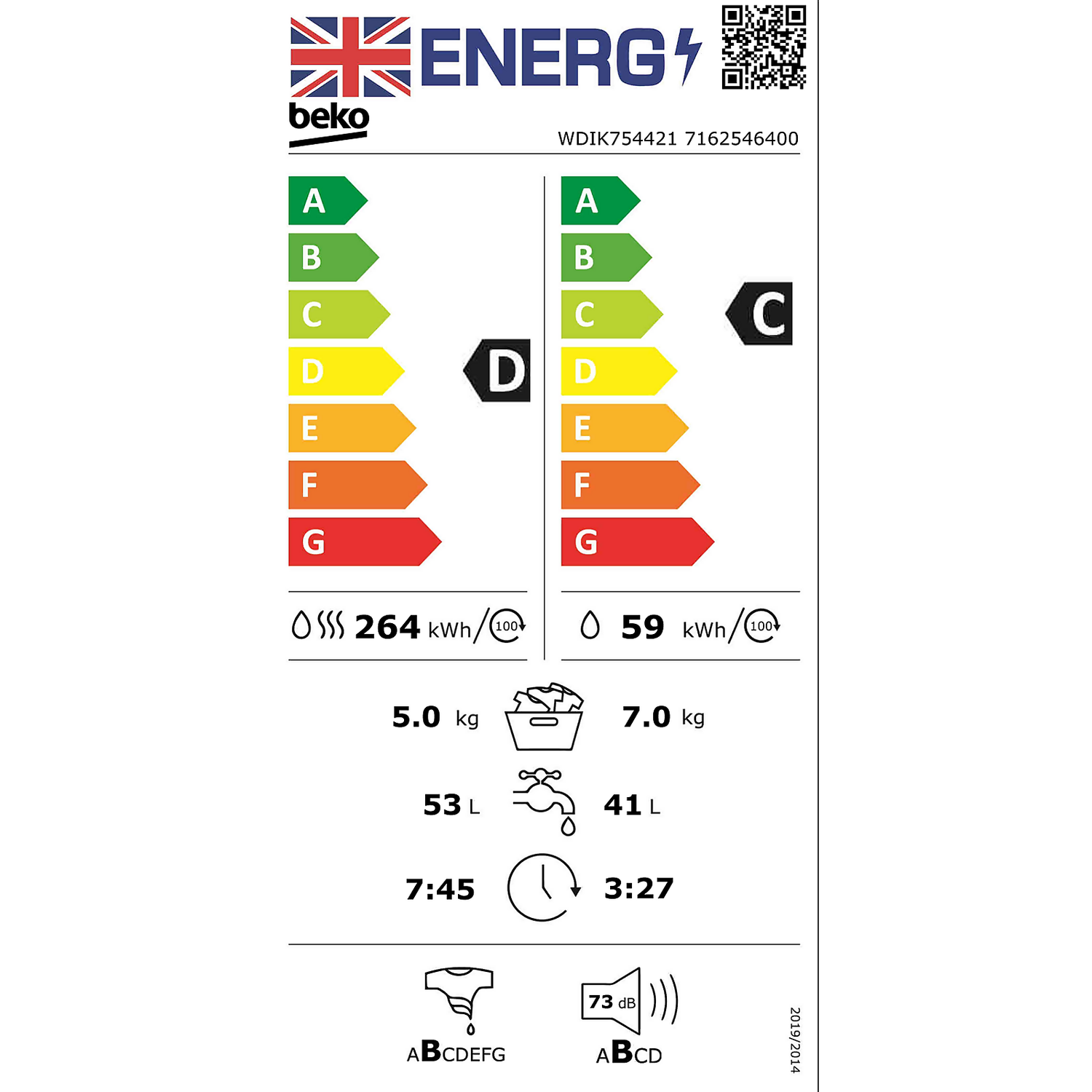 Beko WDIK754421 Integrated 7Kg / 5Kg Washer Dryer With 1400 Rpm - White 12 Beko WDIK754421 Integrated 7Kg / 5Kg Washer Dryer With 1400 Rpm - White - Image 10