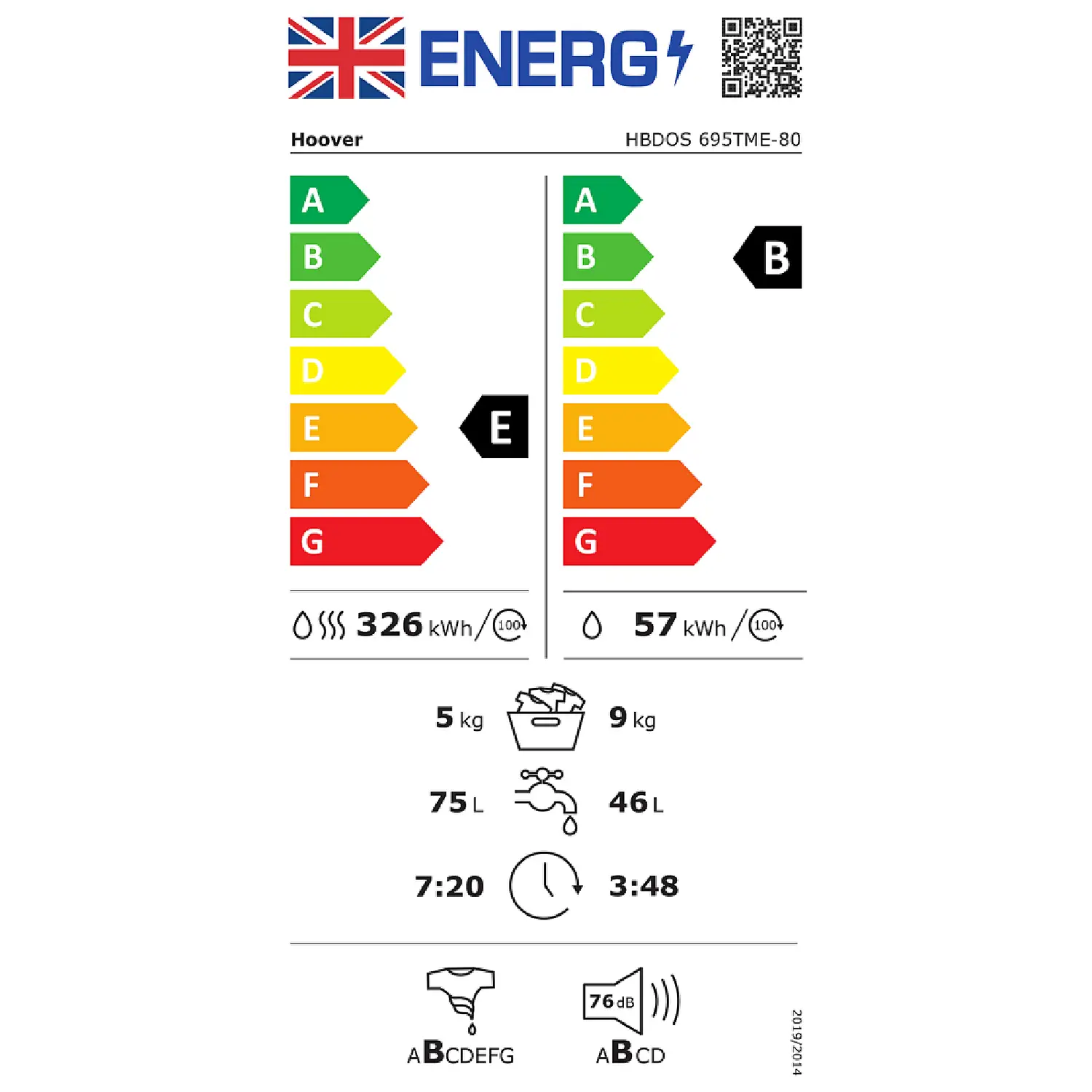 Hoover H-WASH&DRY 300 PRO HBDOS695TME Wi-Fi Connected Integrated 9Kg / 5Kg Washer Dryer With 1600 Rpm - White 11 Hoover H-WASH&DRY 300 PRO HBDOS695TME Wi-Fi Connected Integrated 9Kg / 5Kg Washer Dryer With 1600 Rpm - White - Image 9