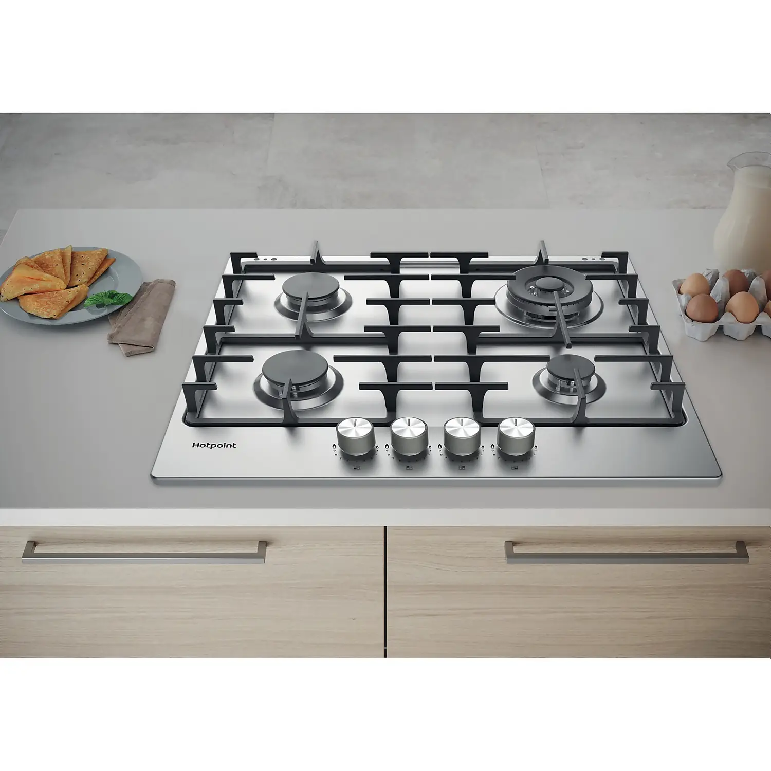 Hotpoint PPH60GDFIXUK 59cm Gas Hob - Silver 4 Hotpoint PPH60GDFIXUK 59cm Gas Hob - Silver - Image 2