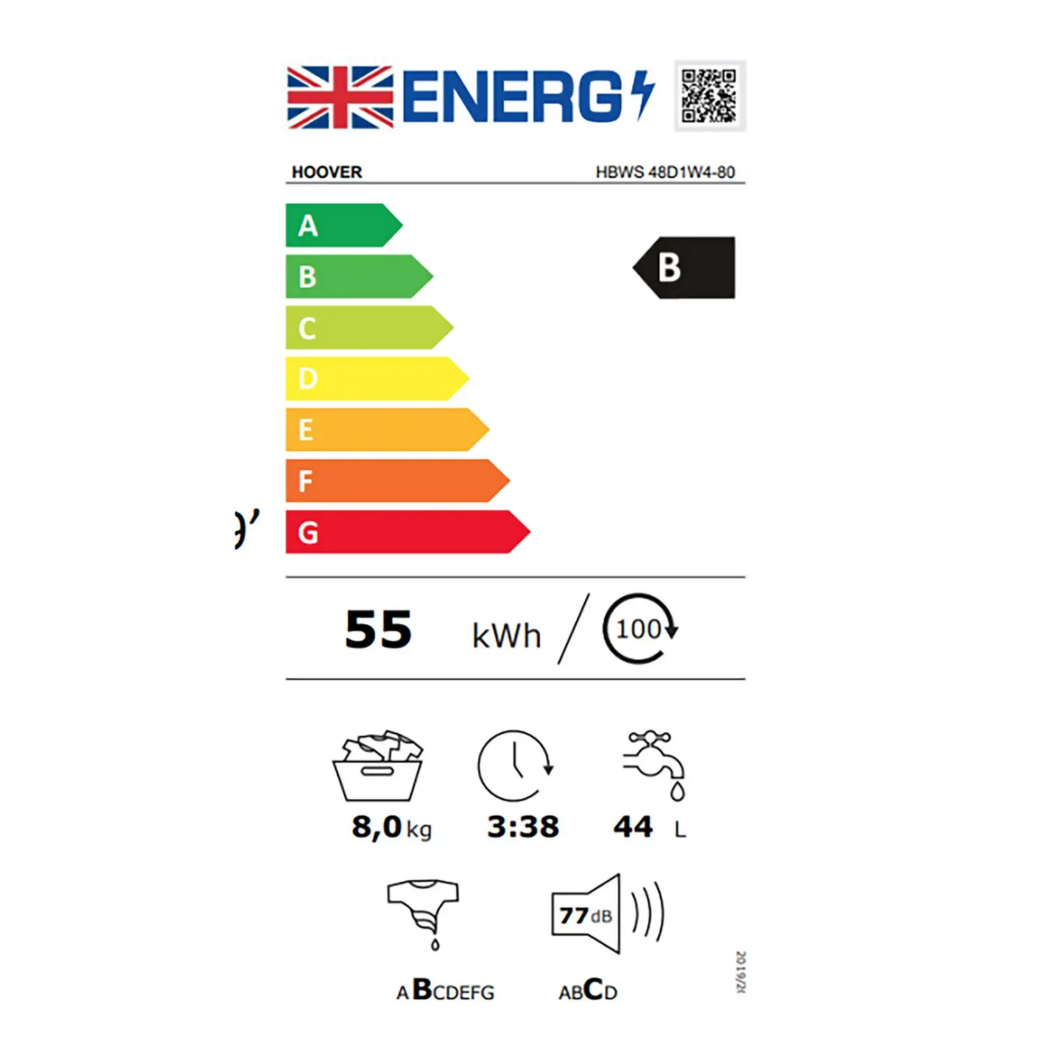 Hoover H-WASH 300 HBWS48D1W4 Integrated 8Kg Washing Machine With 1400 Rpm - White 8 Hoover H-WASH 300 HBWS48D1W4 Integrated 8Kg Washing Machine With 1400 Rpm - White - Image 6